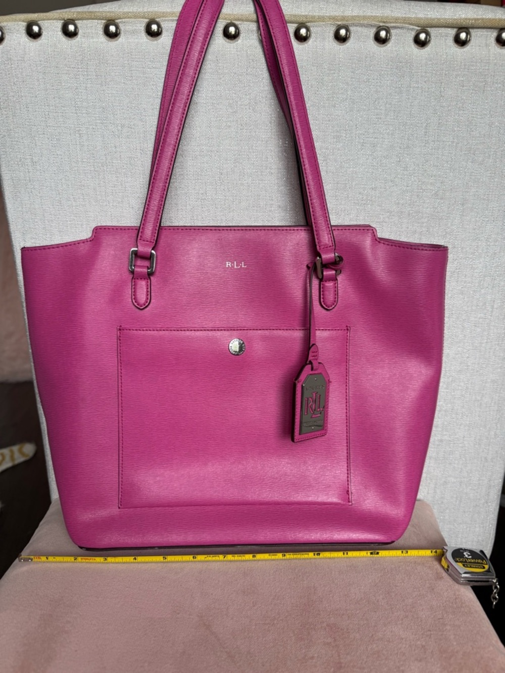 Lauren Ralph Lauren Pink Leather Tote Work Bag Barbiecore Large - Picture 4 of 11